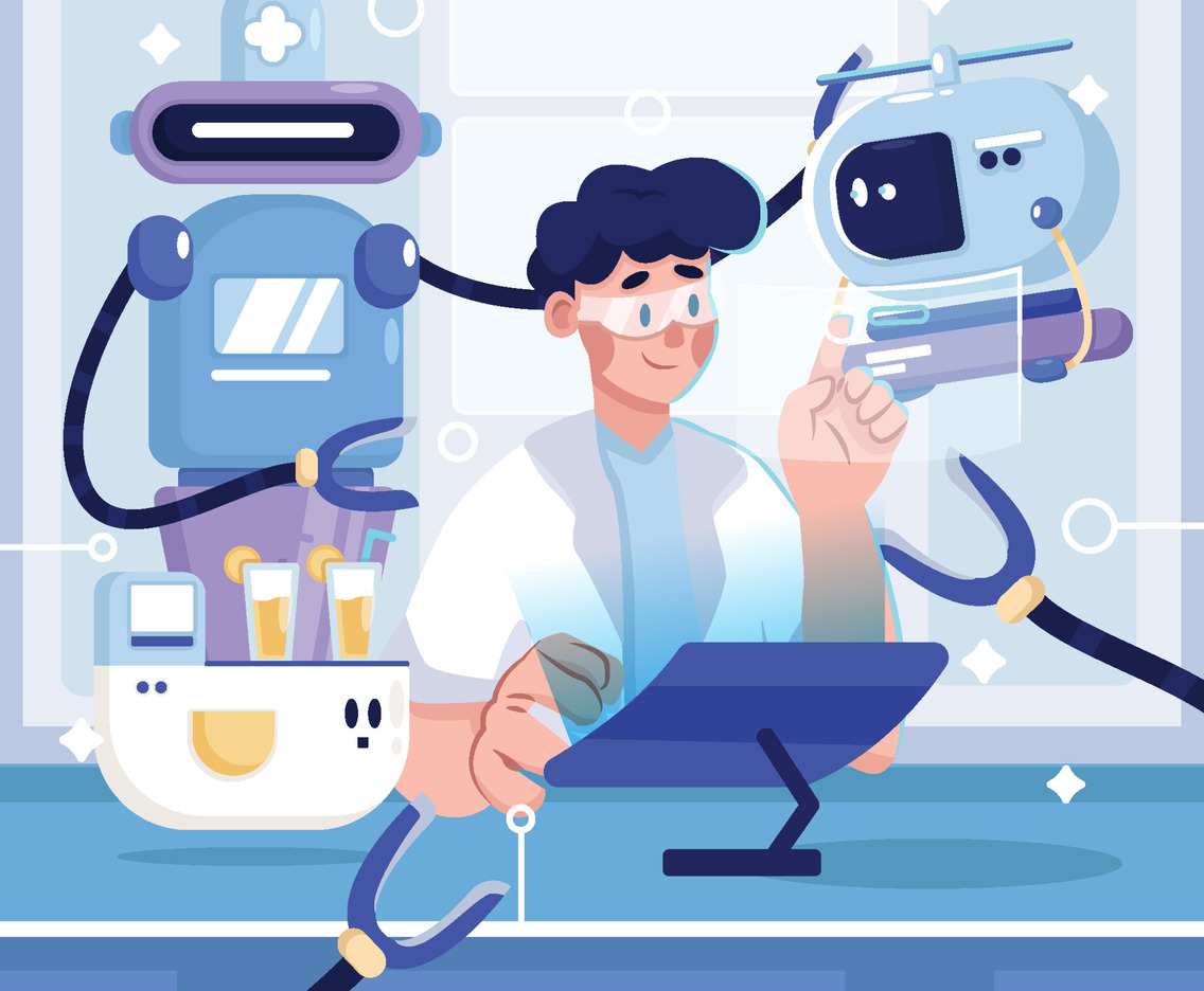 Man Character with Medical Robot
