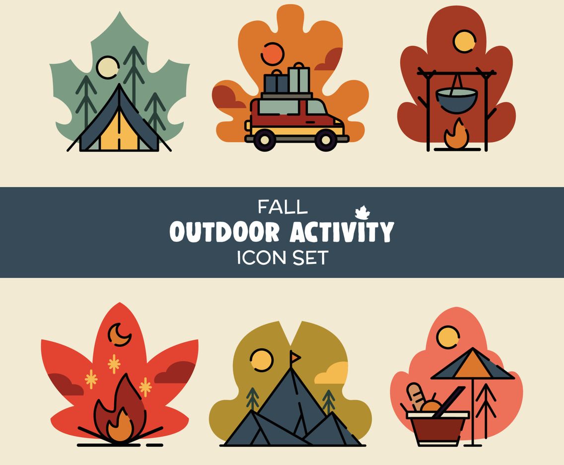 Fall Season Outdoor Activity Icon Set