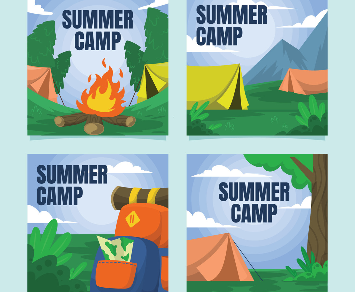 Cartoon Summer Camp Social Media Post Design