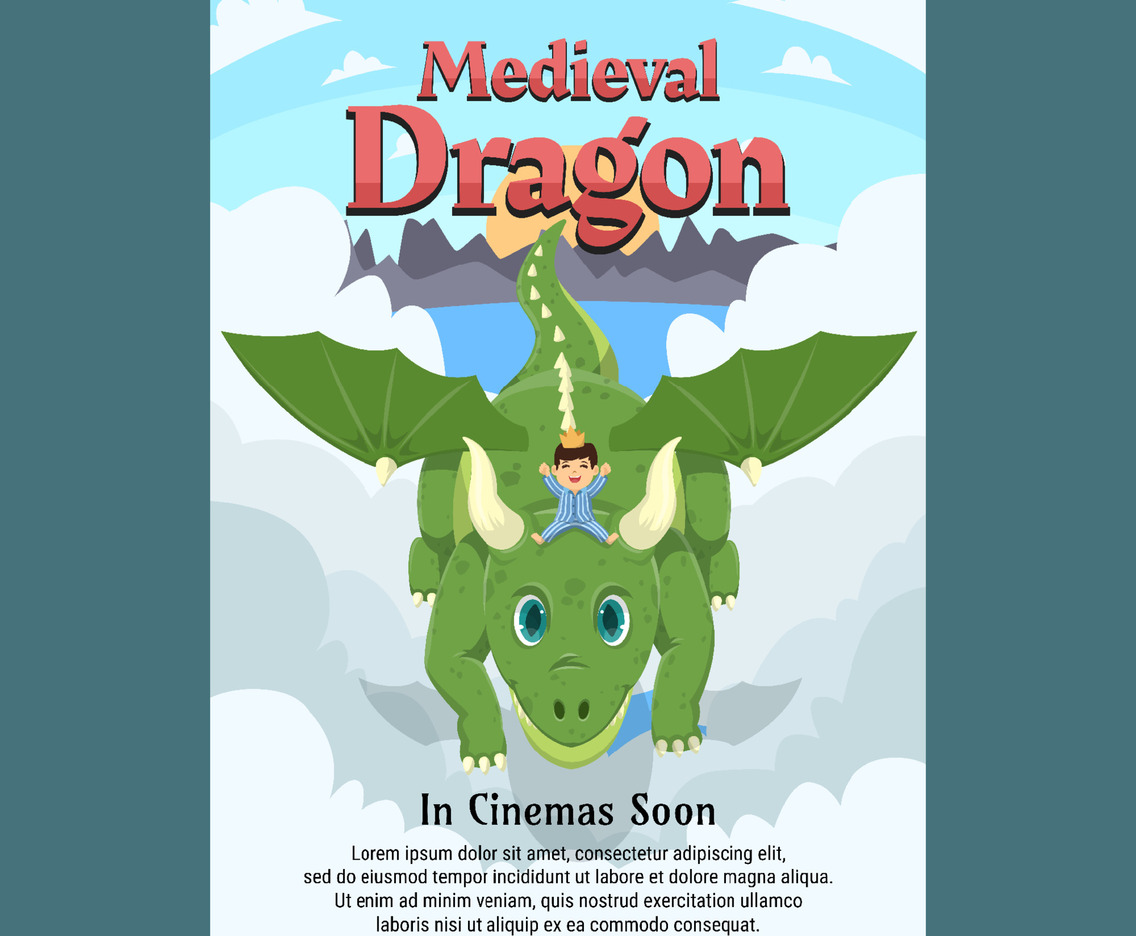 Medieval Kingdom Cute Dragon Character Movie Poster