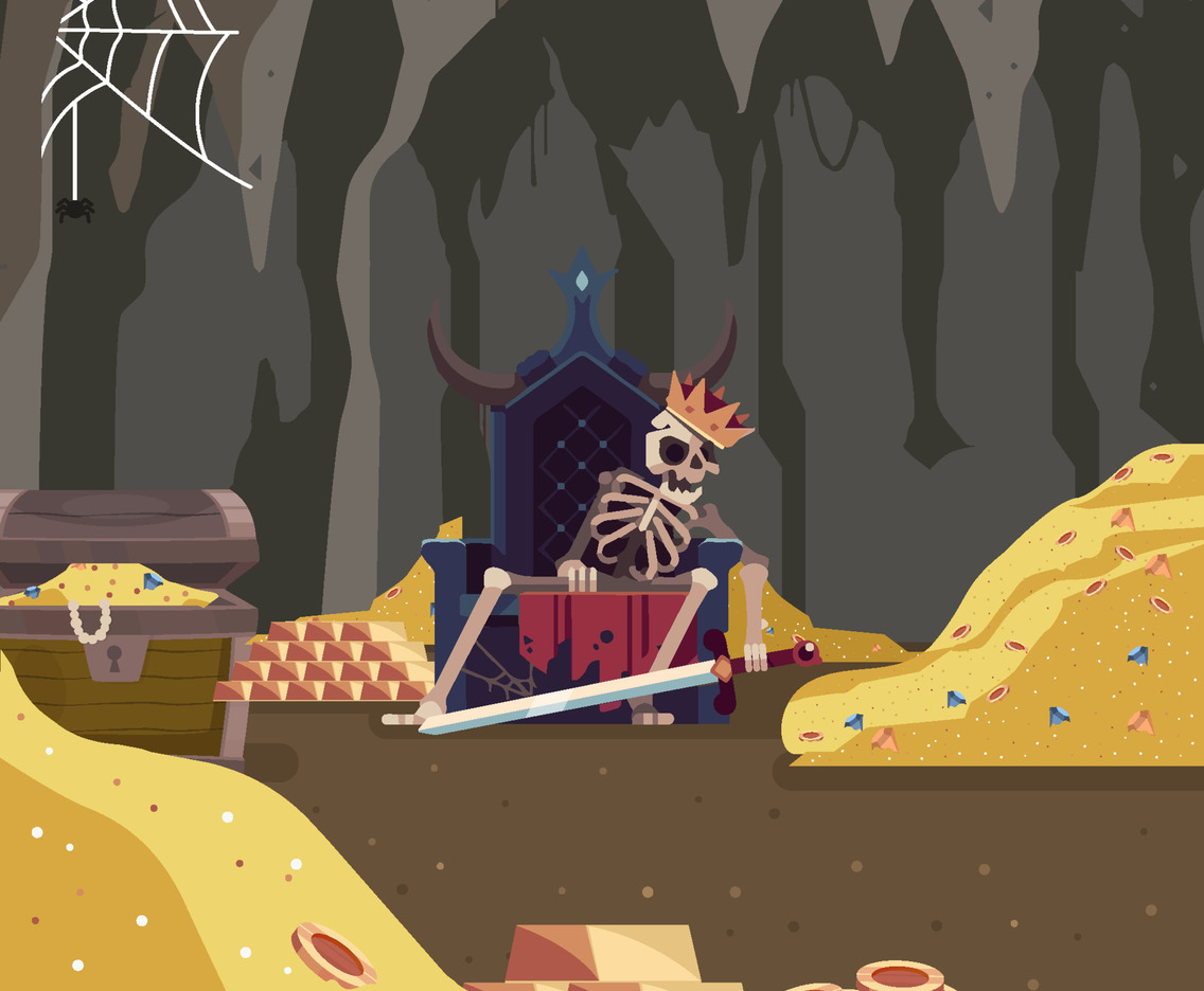 Cave Full of Treasures With King Skeleton Concept