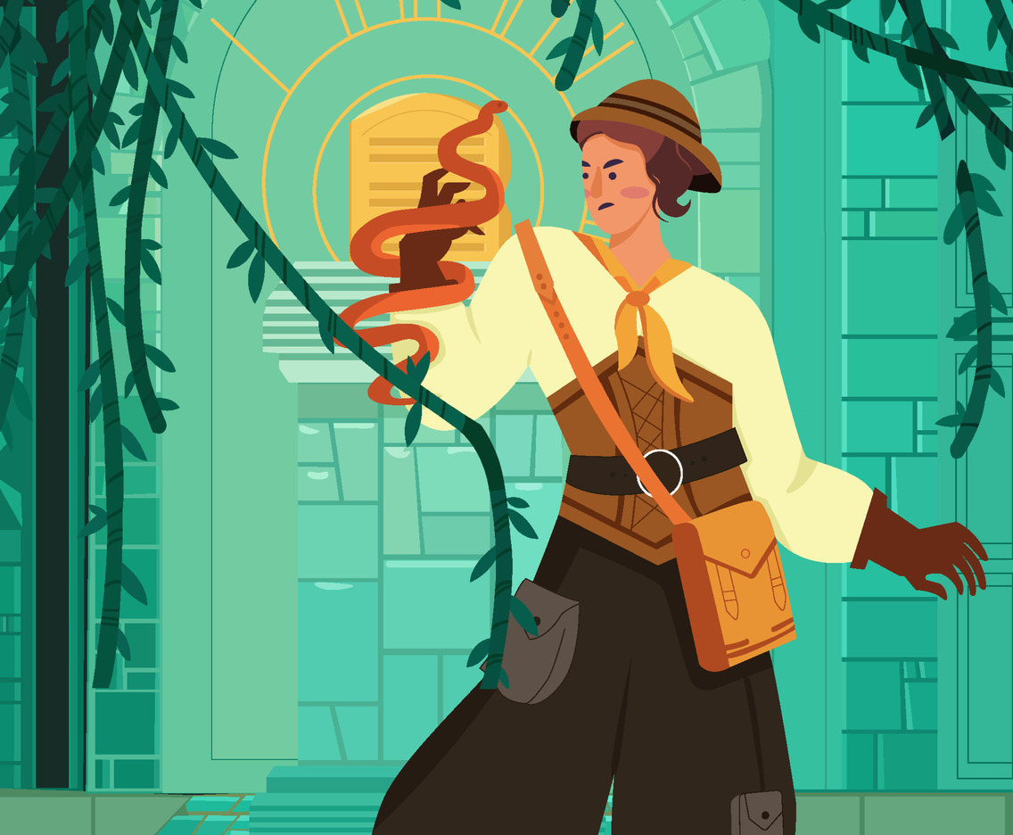 Woman Treasure Hunter Face Snake In Secret Temple