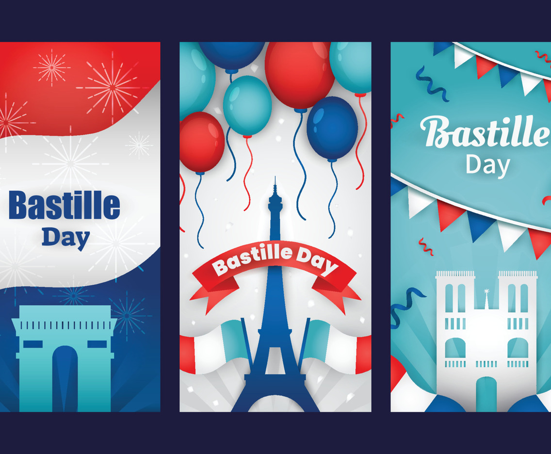 Blue and Red Bastille Day Banner Template Set