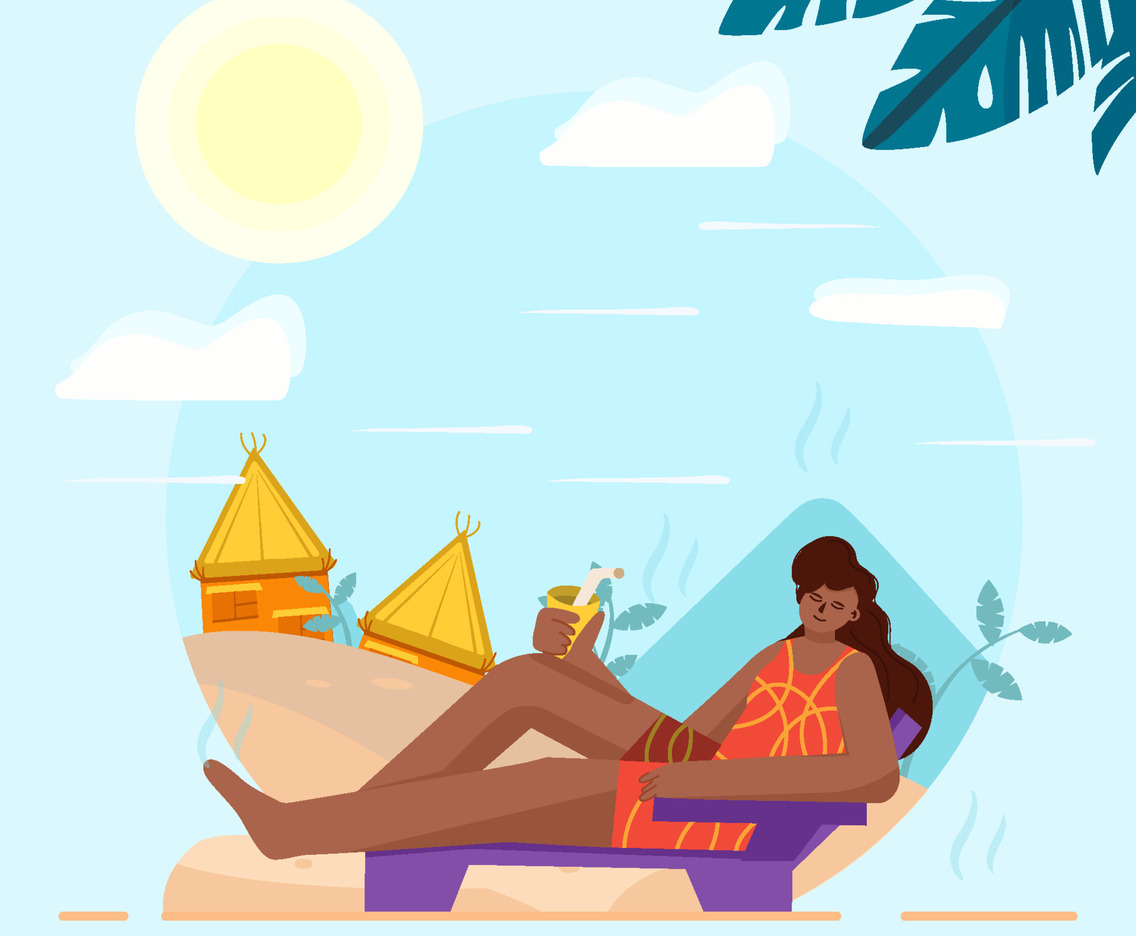 Woman Sun Bathing On The Beach Concept