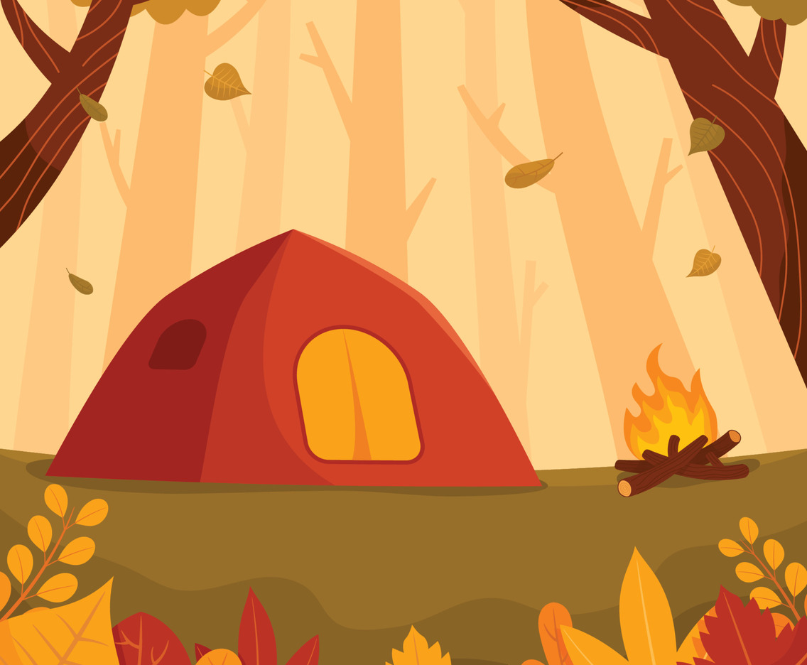 Camping Between Woods In Fall Season