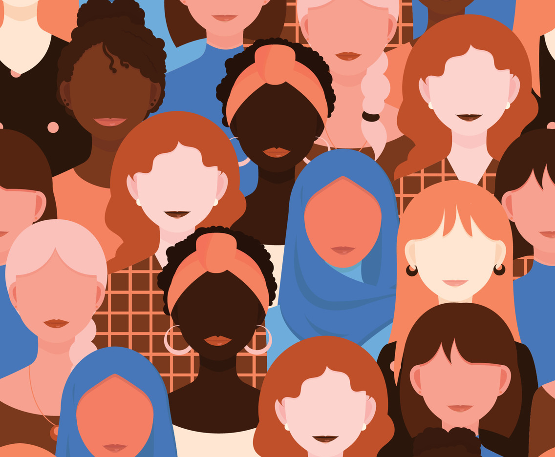 Multiracial Women in Seamless Pattern