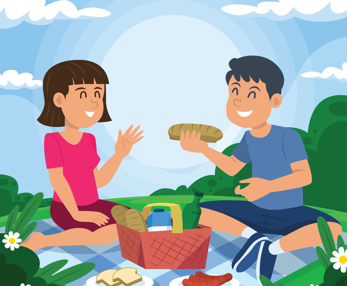 A Couple Are Having Good Time Picnic In The Outdoor