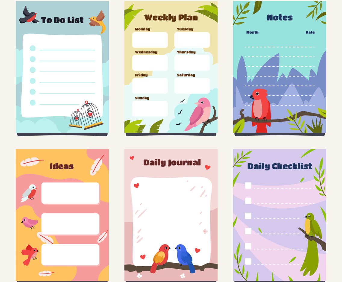 Journal Template with Birds Theme