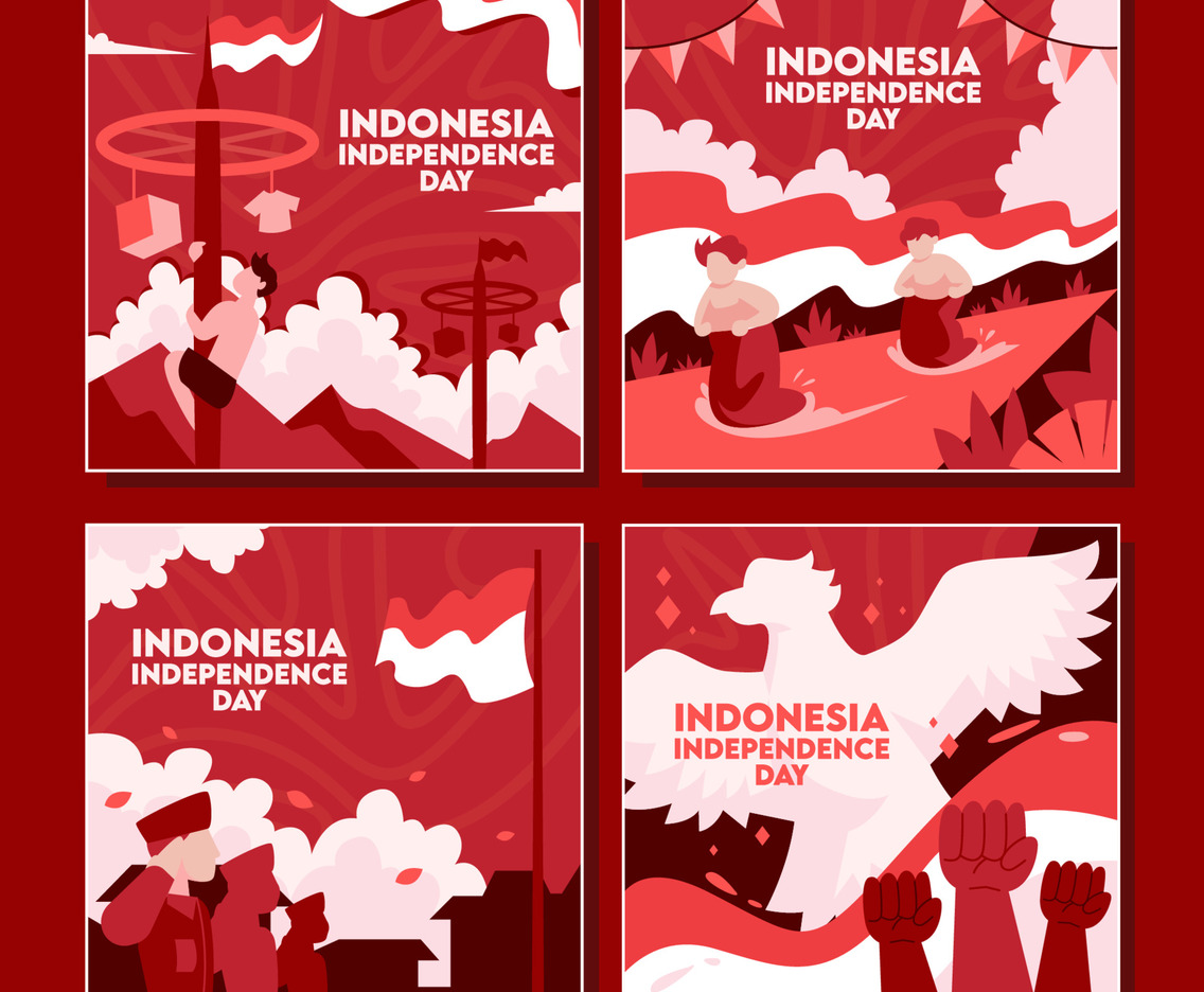Set of Indonesia Independence Day Social Media Posts