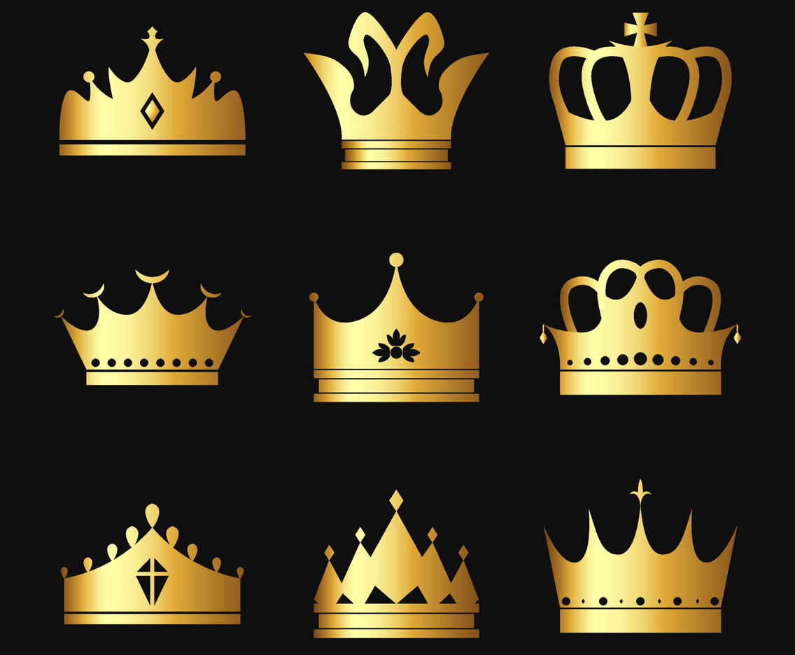 Set of Gold Colored Crown Icon