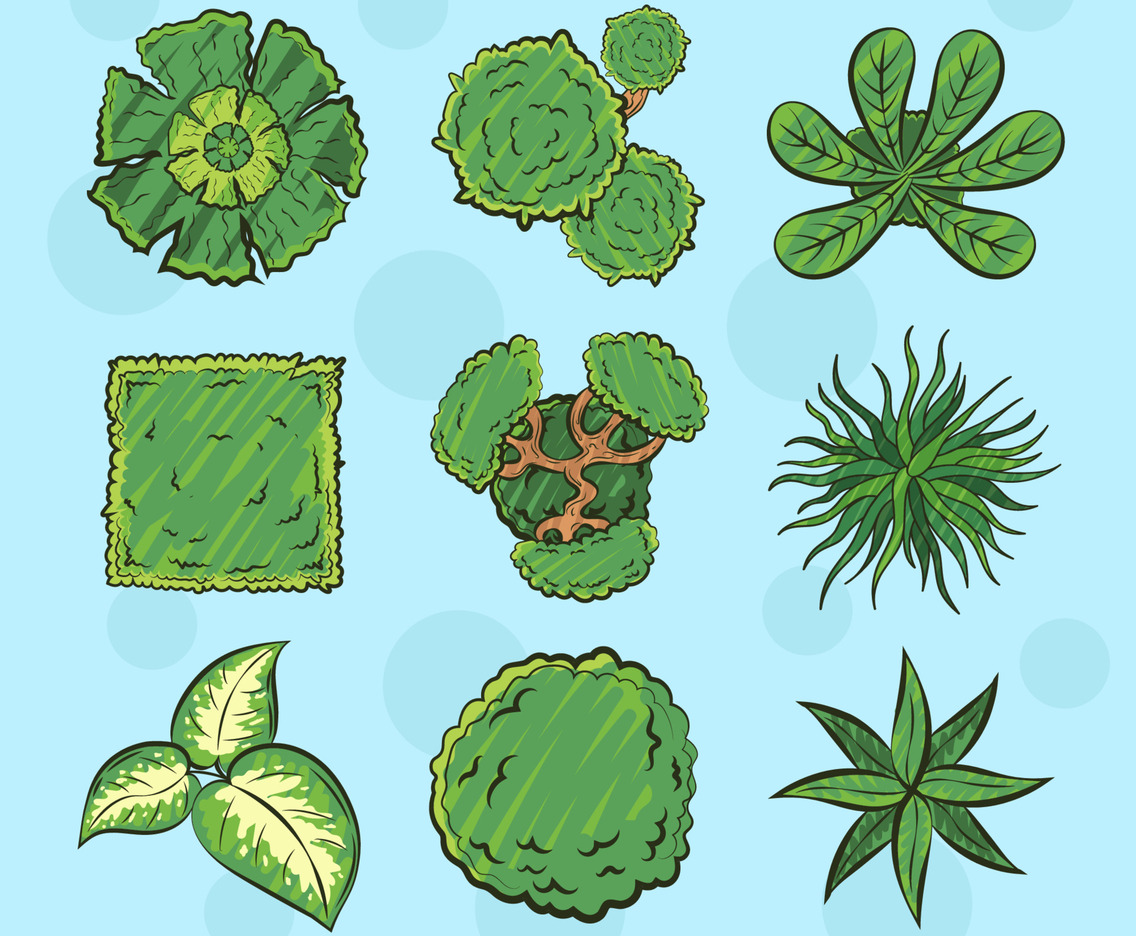 Full Color Plants for Architecture Elements Set