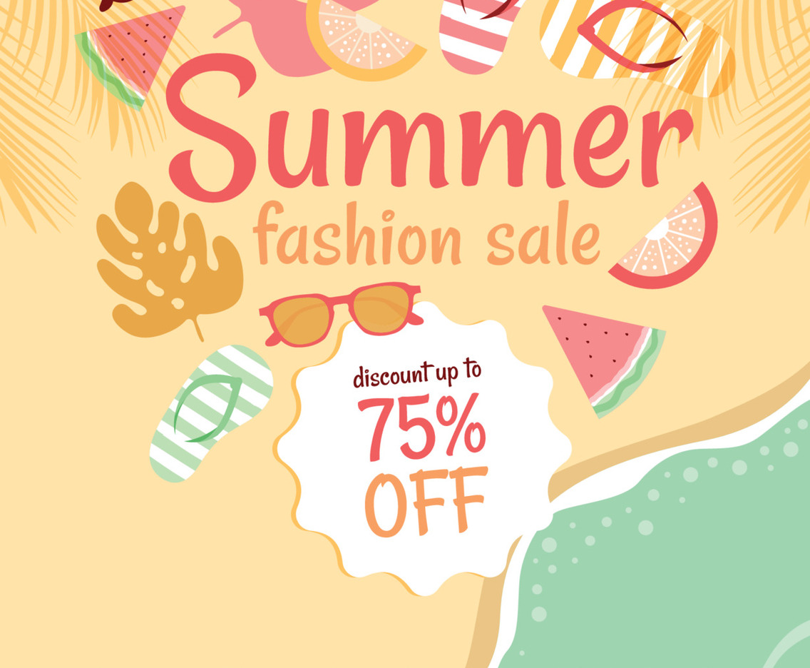 Summer Fashion Sale Poster with Floral and Beach Concept