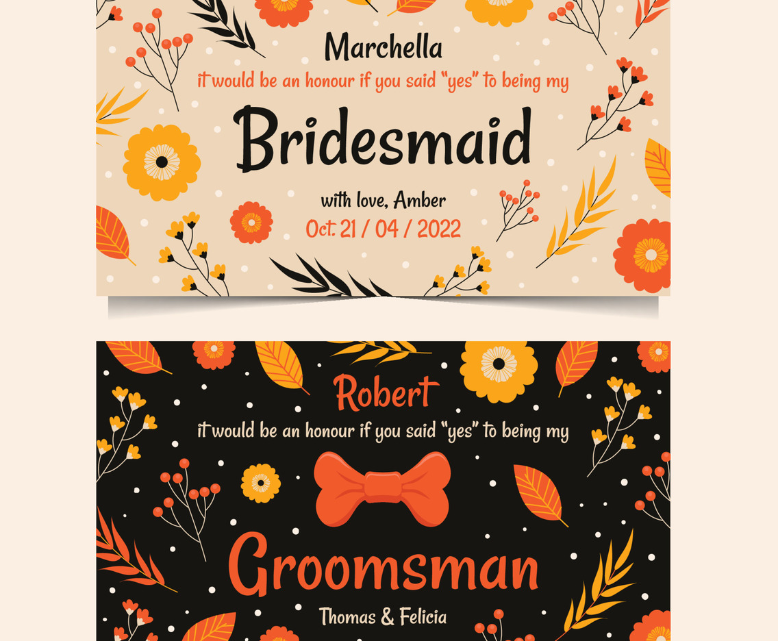 Bridesmaid and Groomsman Card Invitation with Cute Floral