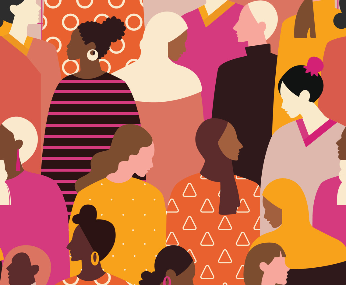 Multiracial Woman Seamless Pattern