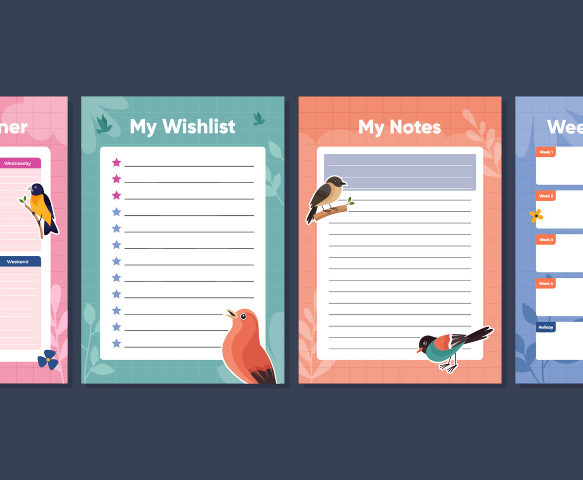 Journal Template with Birds and Plants Element Design