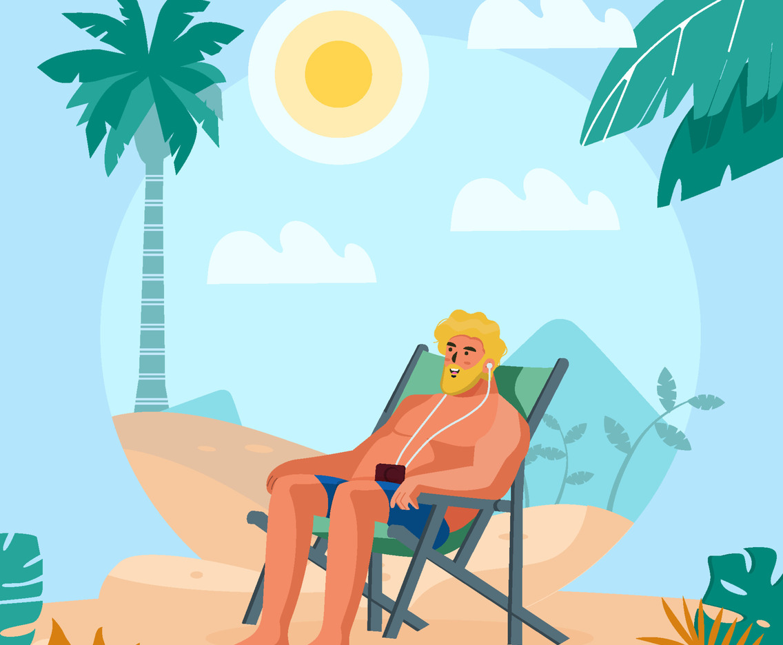 Man Sun Bathing On The Beach Concept