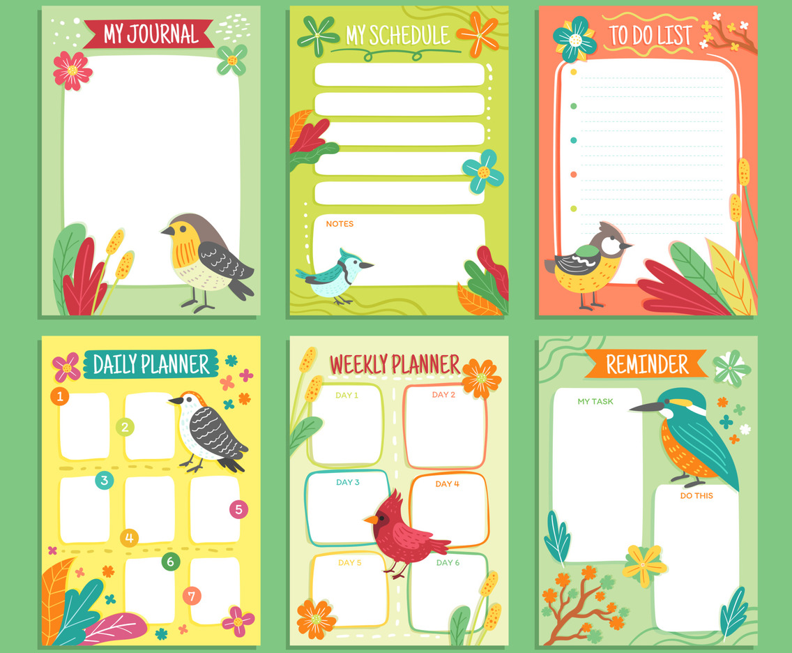 Journal Template Birds Pages Design
