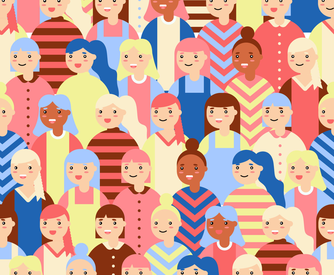 Colorful and Cute Mulitiracial Women Seamless Background