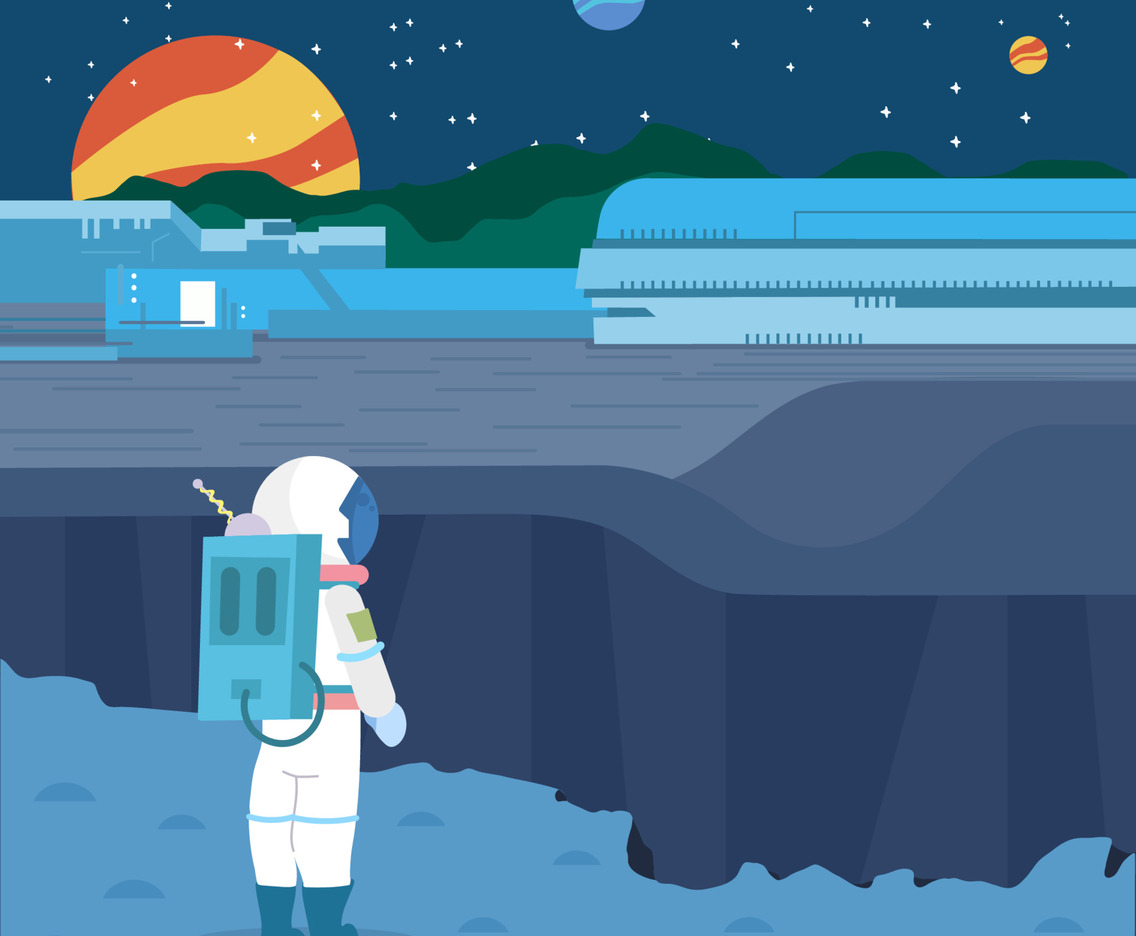 Astronaut Look At Distance Space Headquarter Concept