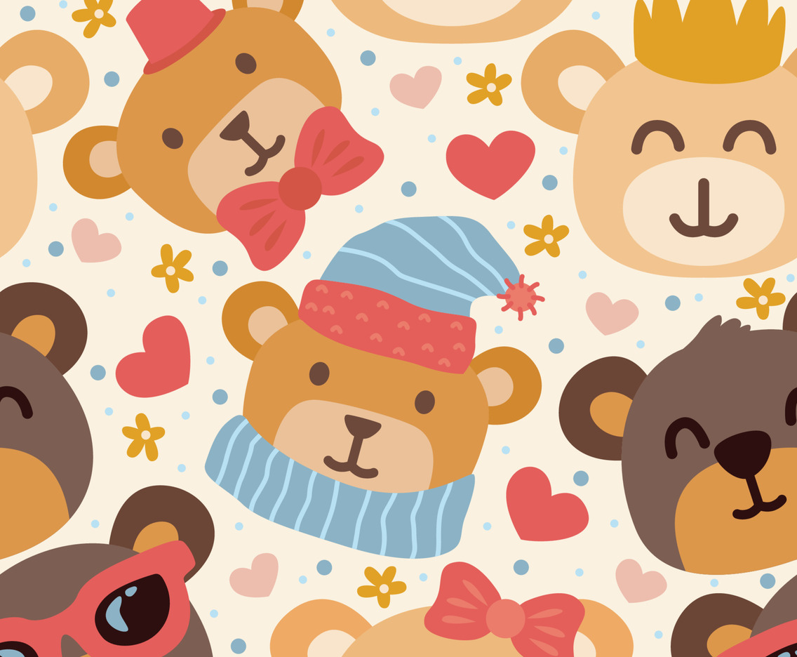 Cute Teddy Bear Cartoon Character Seamless Pattern Background