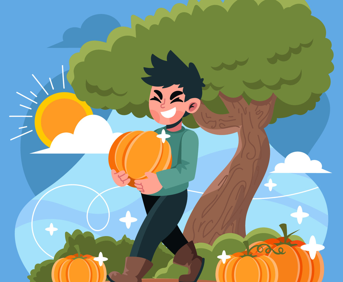 Farmer Picking Pumpkin on The Farm
