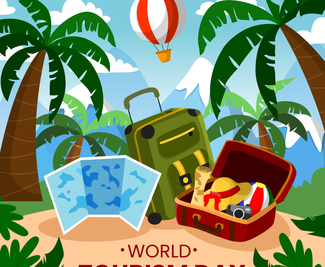 World Tourism Day Celebration with Travel Essentials and Backpack