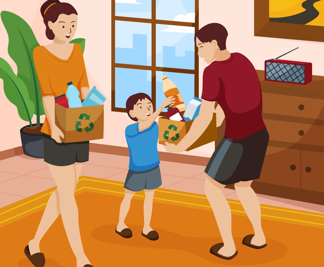 Family Sorting Out Recyclable Stuffs