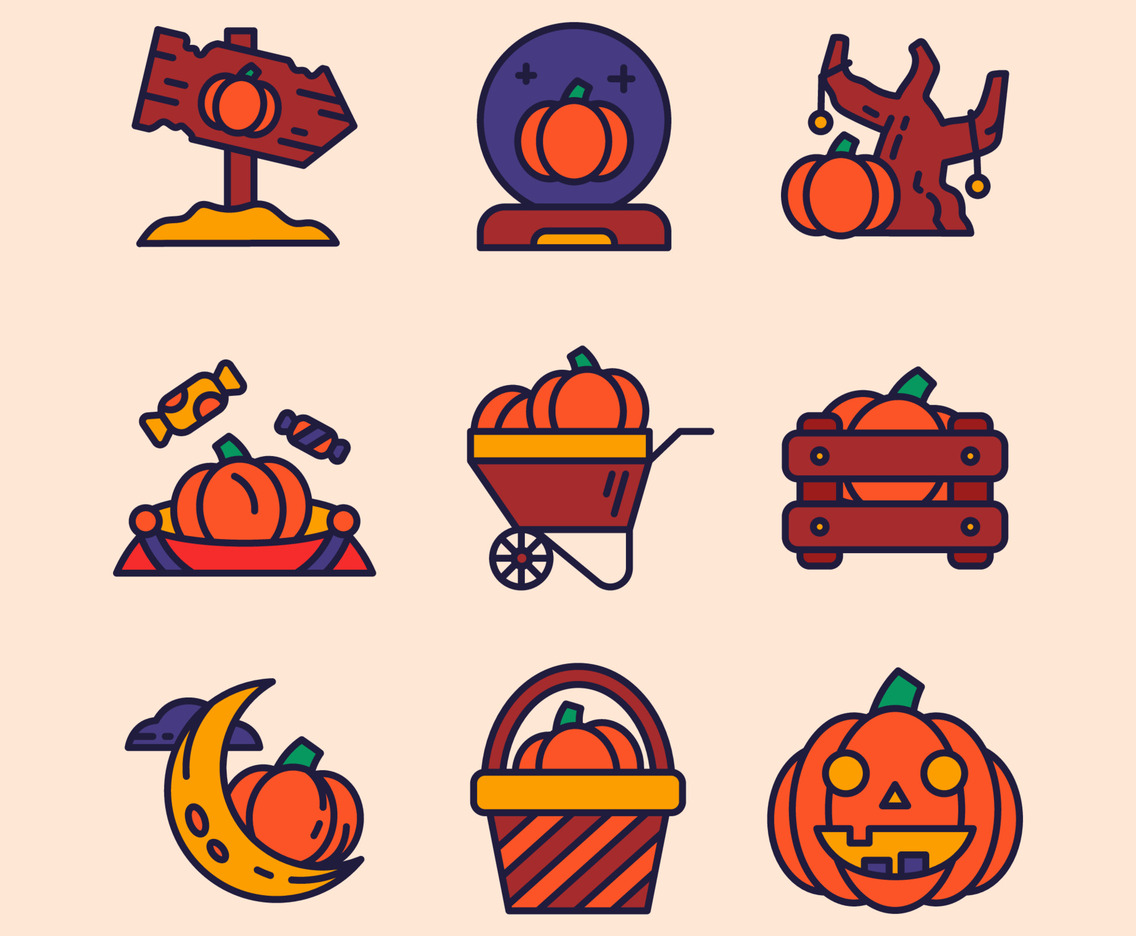 Pumpkin Hunt Halloween Icons Set