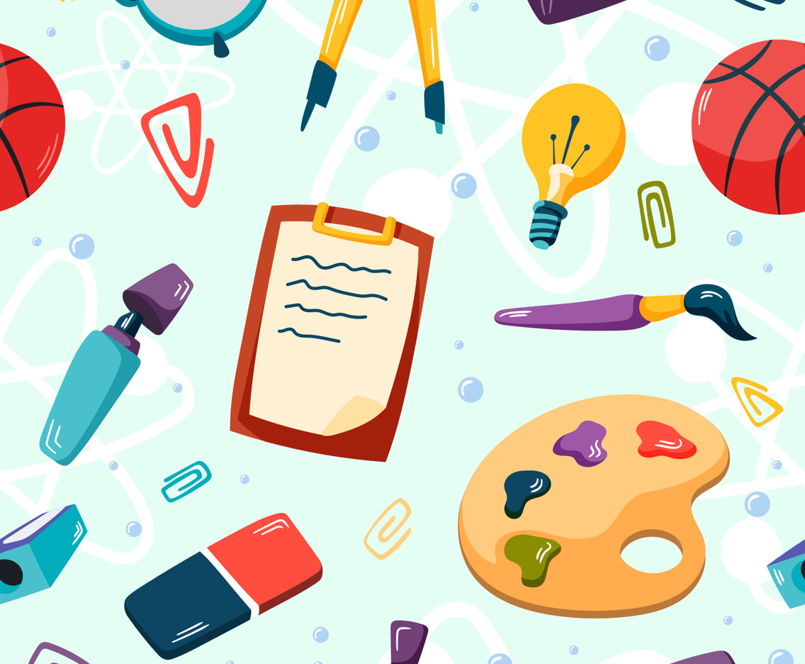 School Supplies Seamless Pattern Background