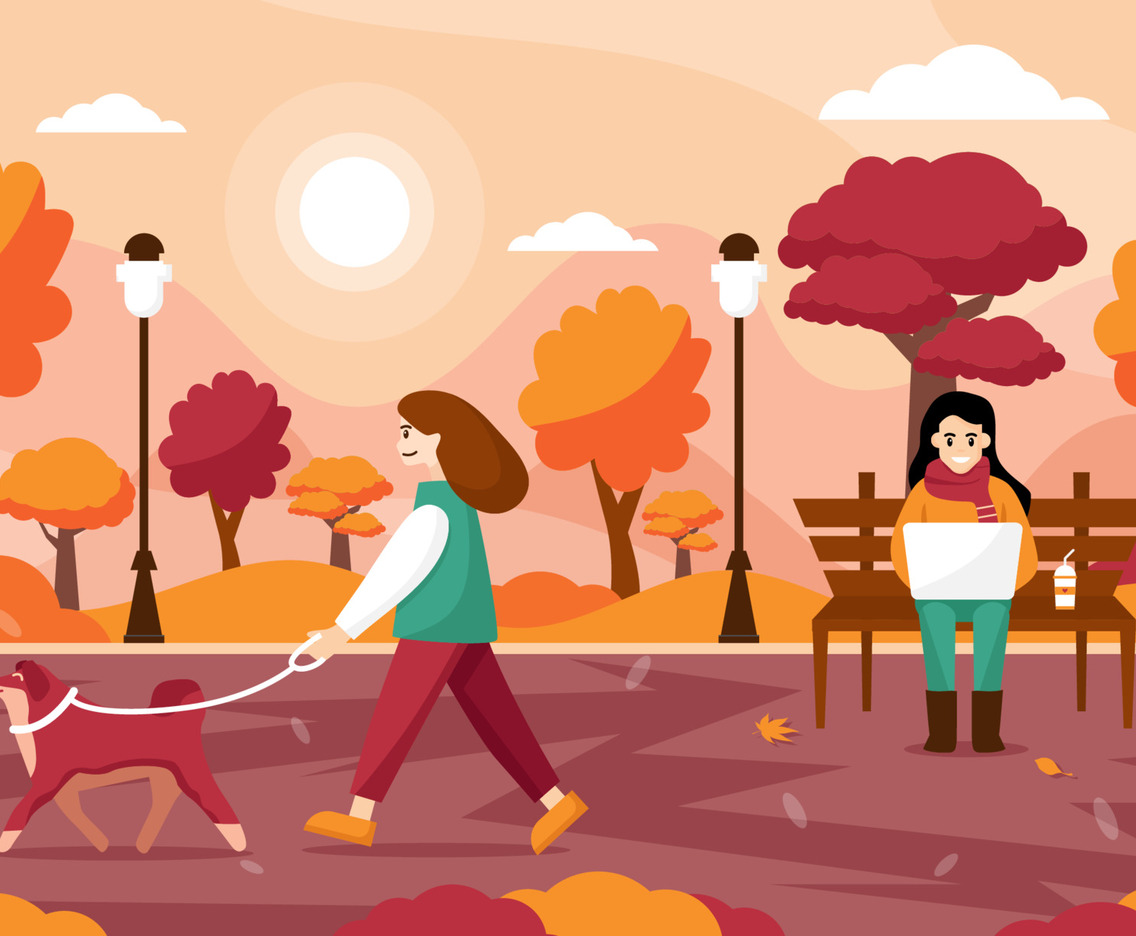 Autumn activity people in public space