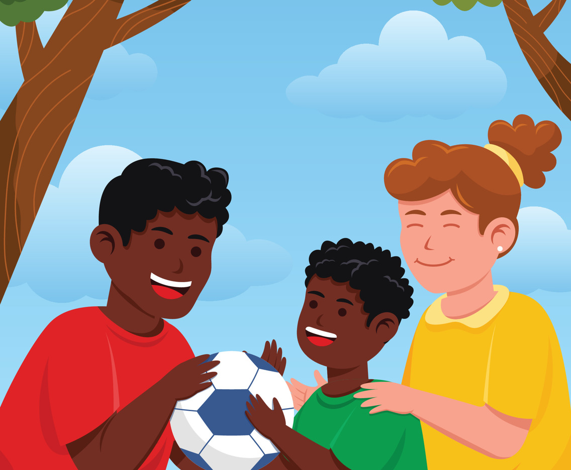 Interracial Family About to Play Soccer
