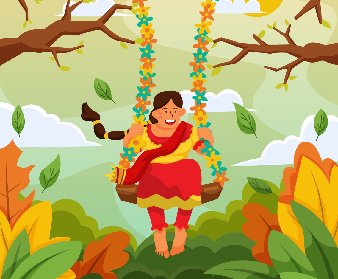 Raja Sankranti Concept with Teenage Girl Celebrating Womanhood