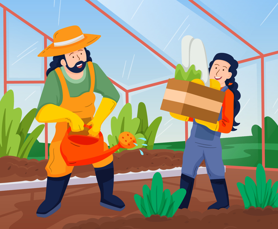 Family Harvesting Organic Vegetables