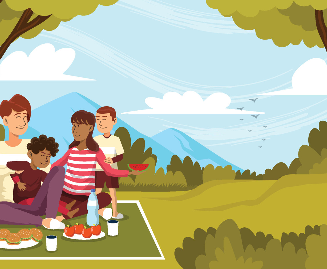 Interacial Family Having a Picnic Background