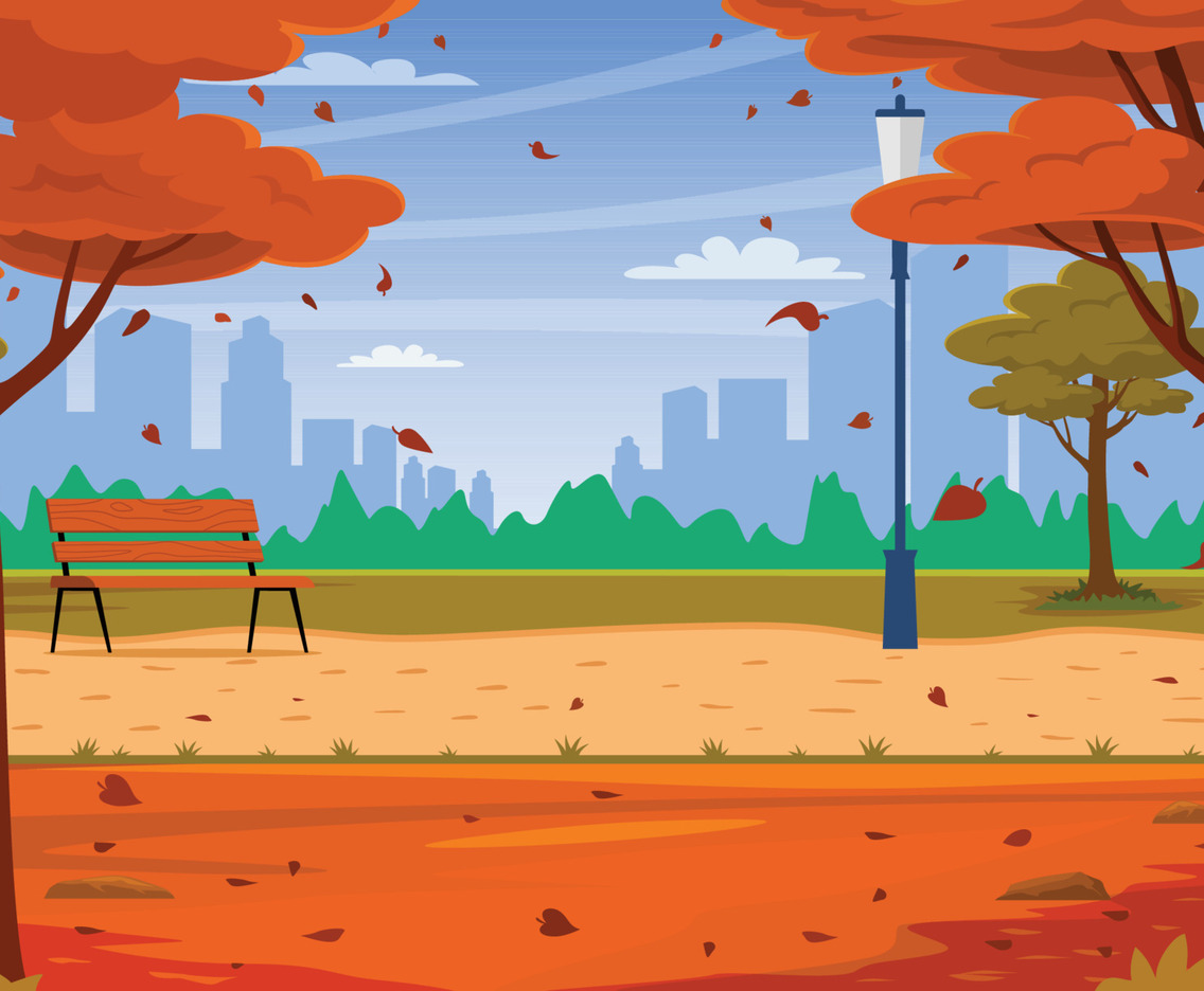 Fallen Leaves In The City Park Background