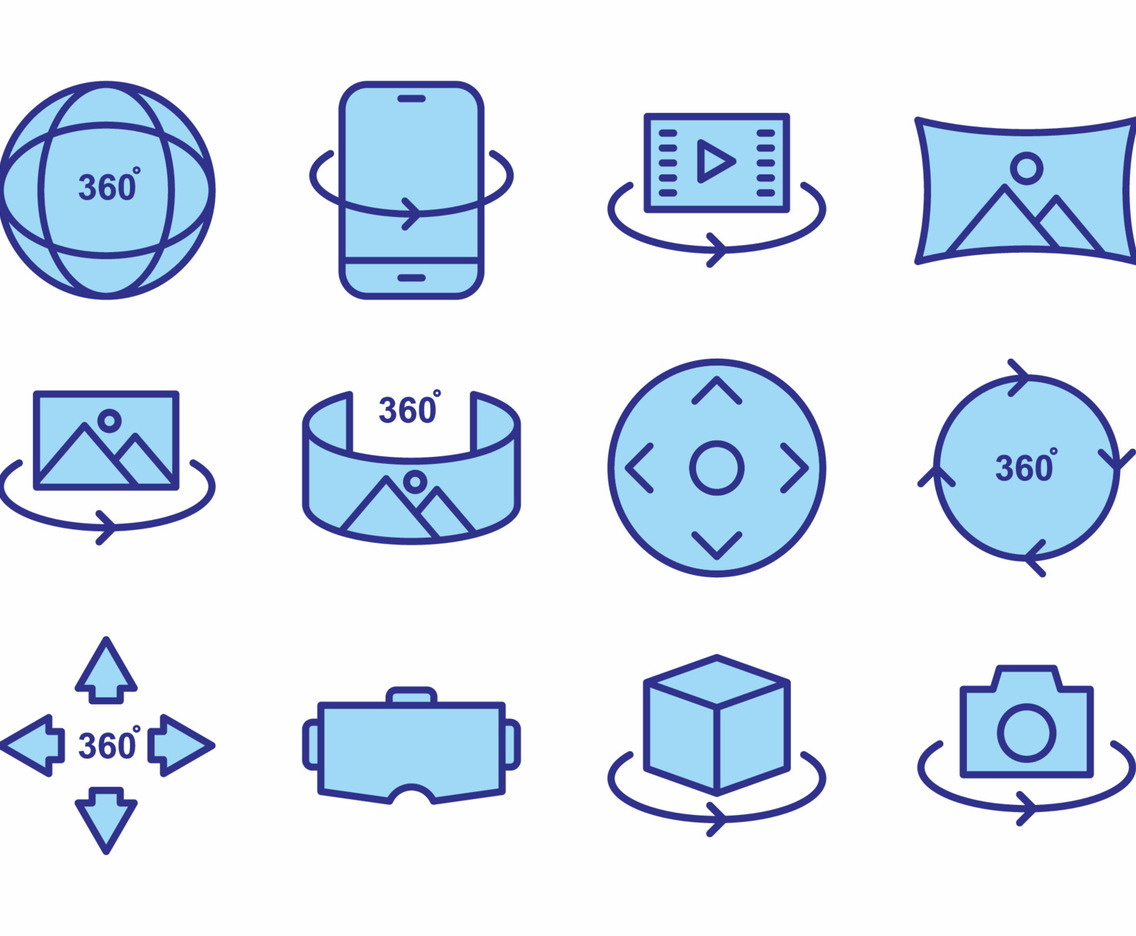 360 Degrees Technology Simple Line Icon Collection