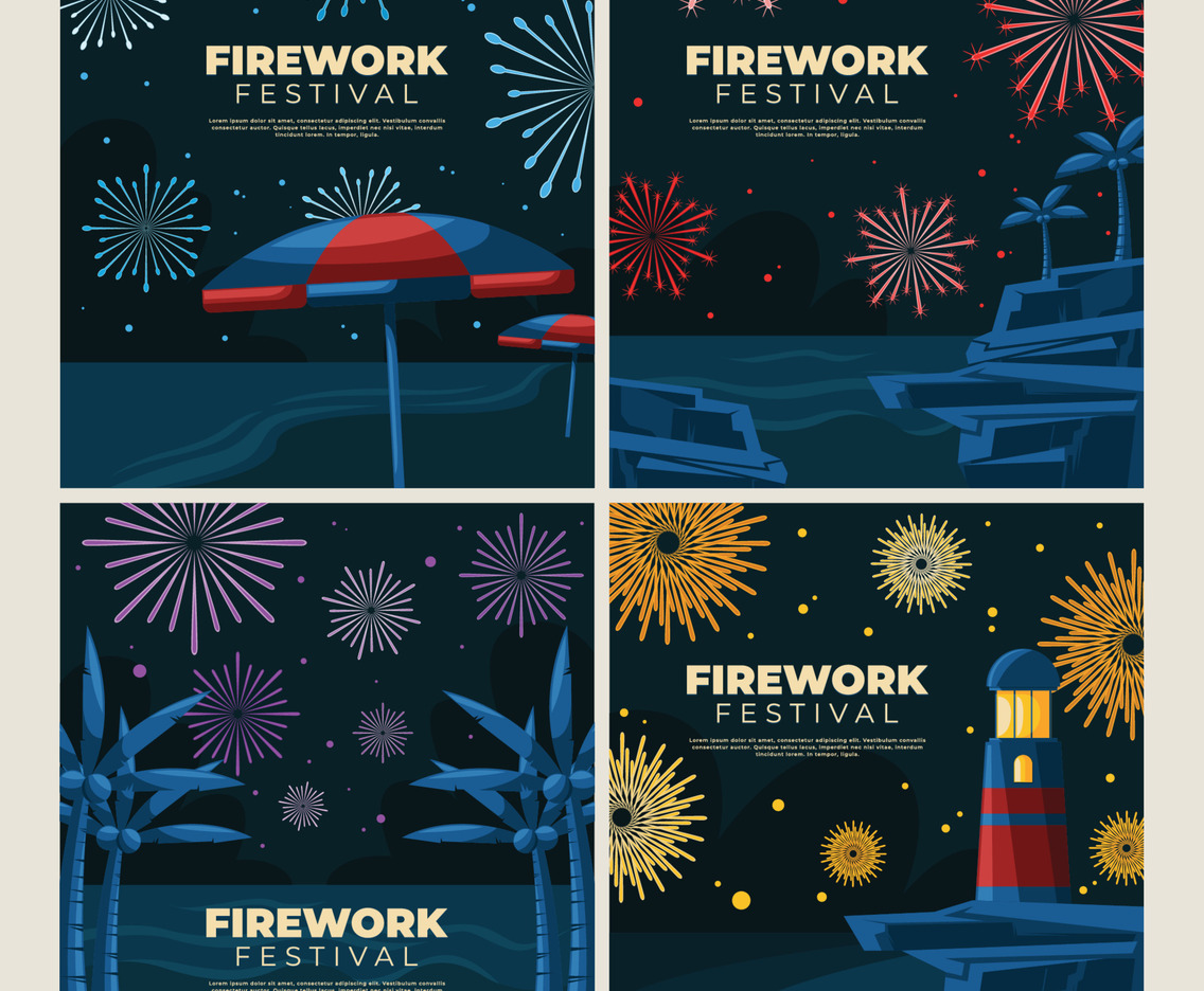 Firework Festival At The Beach Social Media Template