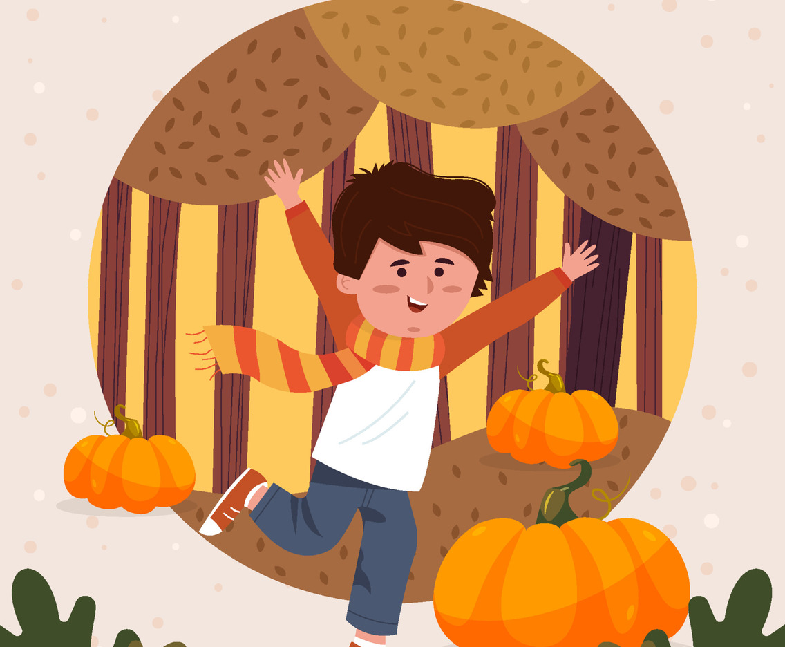 Boy Happy Play Pumpkin Hunt Concept