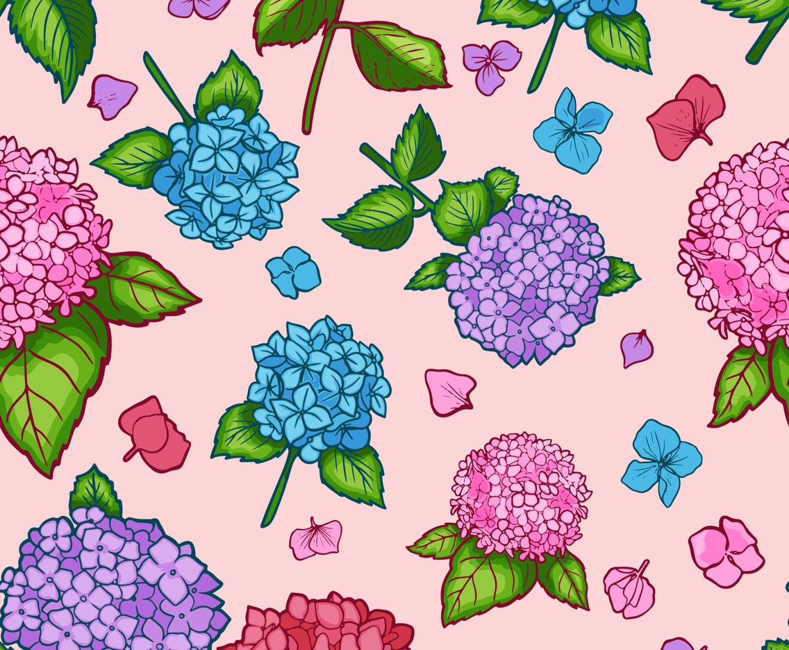 Hydrangea Handdrawn Seamless Pattern Background
