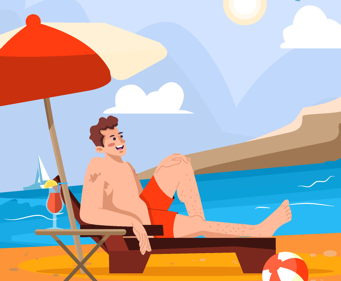 Man Enjoy Sun Bath On The Beach Concept