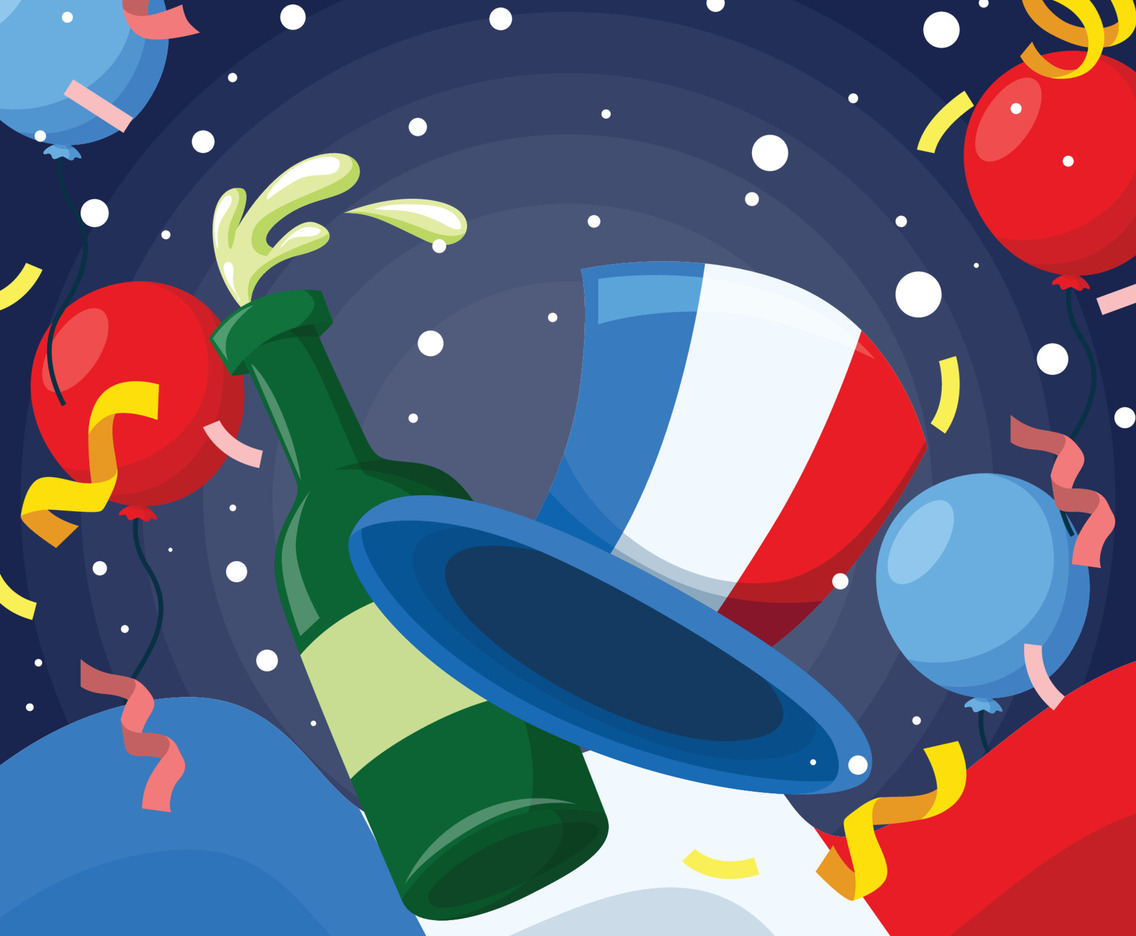 Bastille Day Celebrateing With Hat And Wine