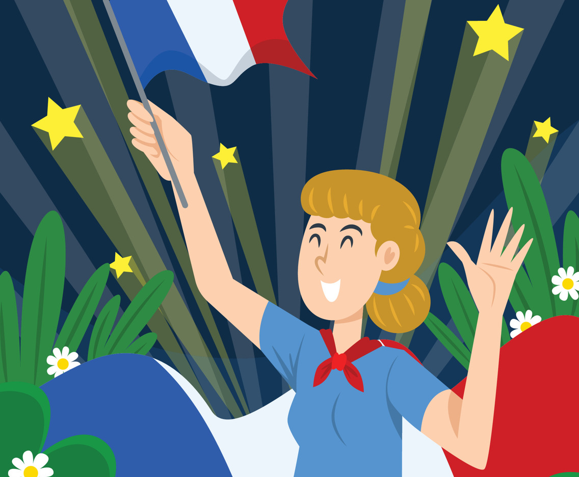 Bastille Day Women Celebrate With Flag