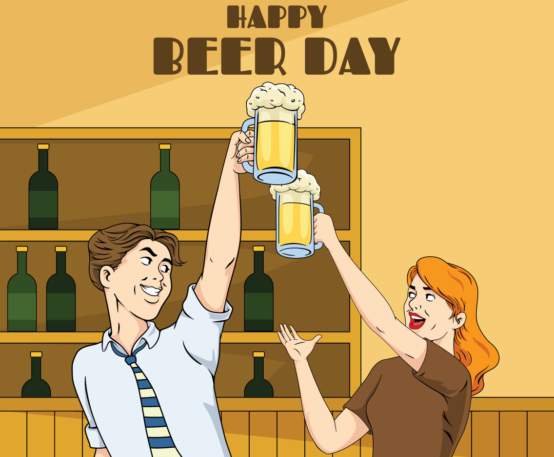 International Beer Day Concept with Man and Woman Toasting Beer