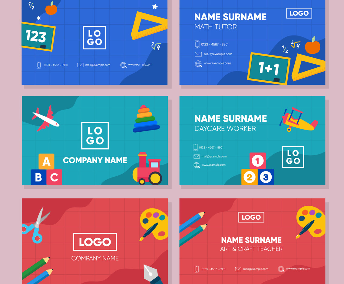Elementary Children or Daycare Tutor Business Card Set