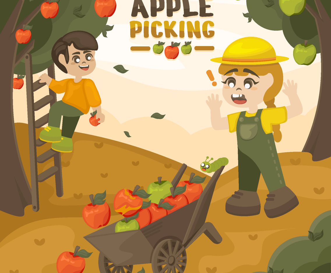 Girl Surprised by Caterpillar During Apple Picking