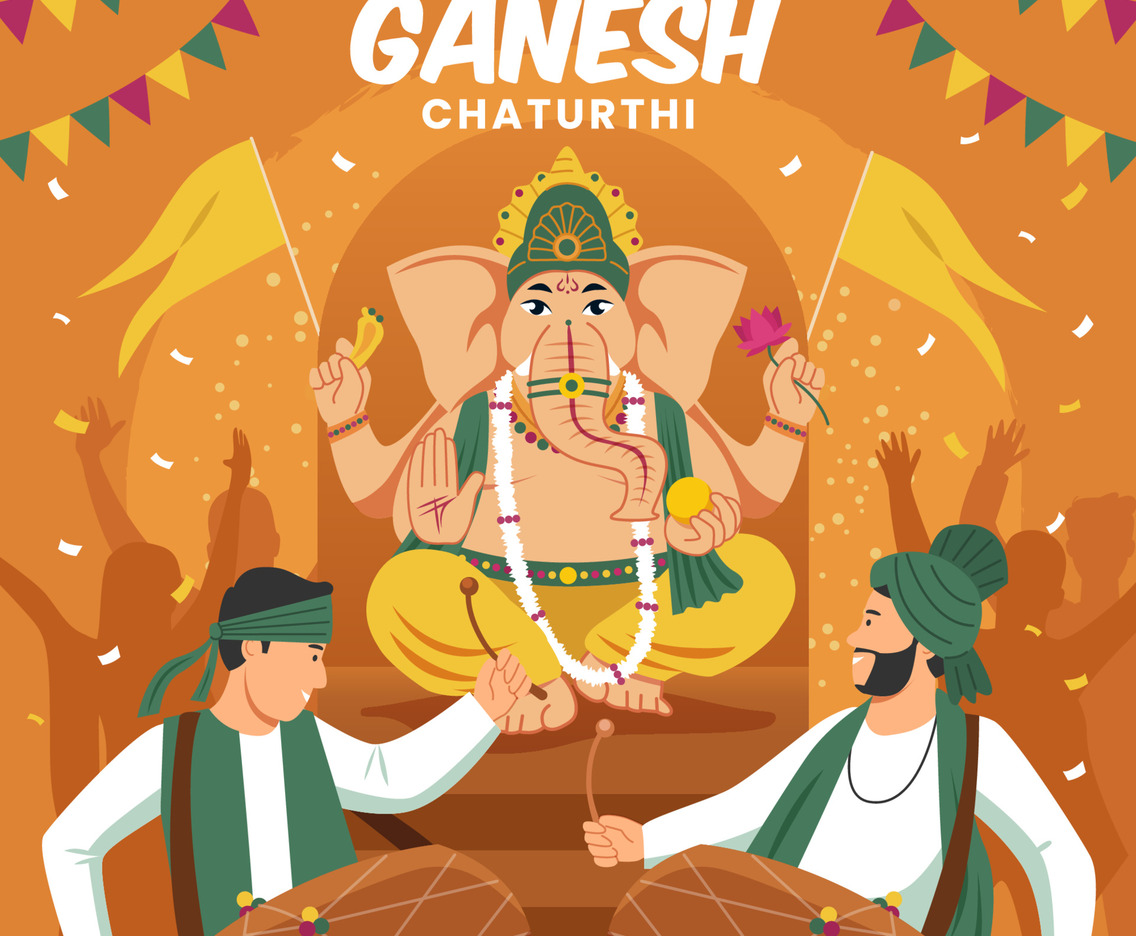 People Hitting Drum and Celebrating Ganesh Chaturthi Festival