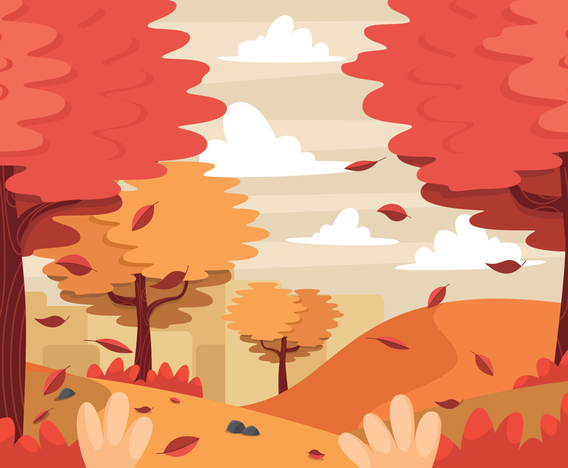 Landscape in Autumn with Fallen Leaves Concept