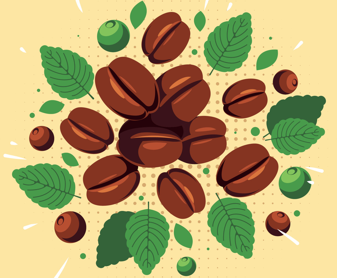 Coffee Beans With Green Leaves