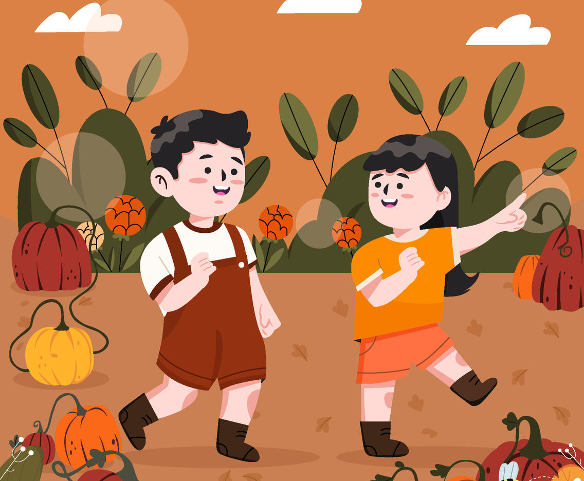Children Hunt Some Pumpkins Concept