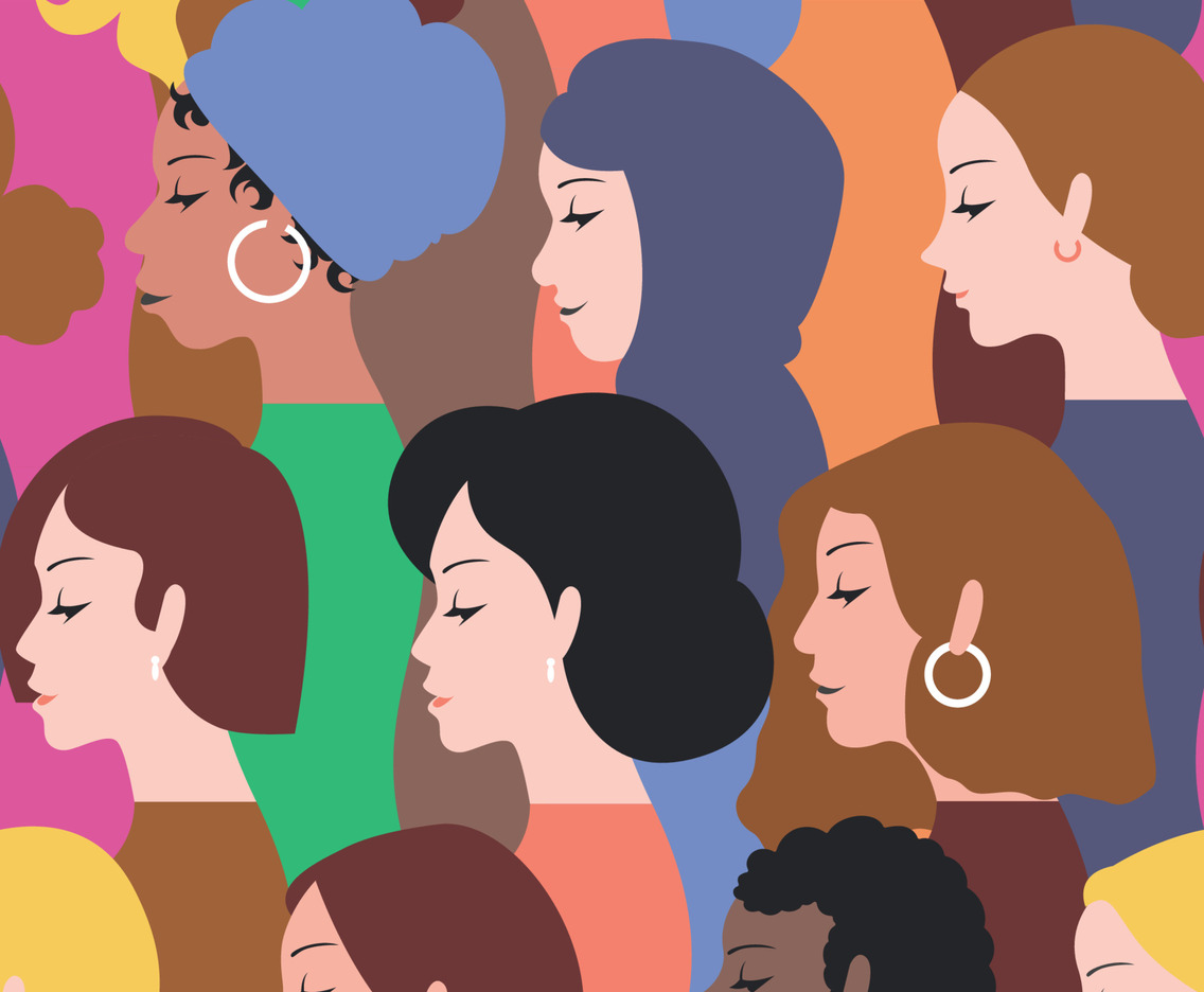 Multiracial Women Face Seamleass Background Flat
